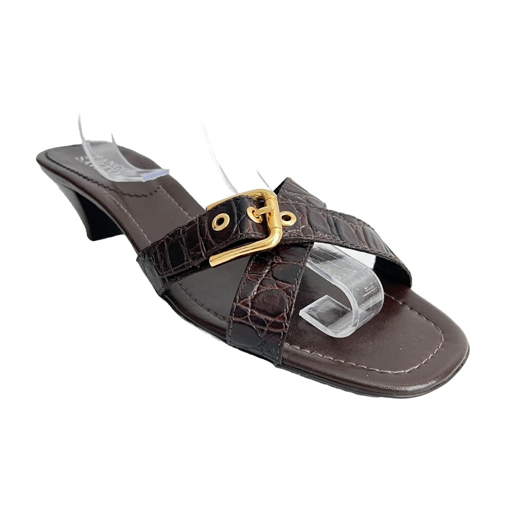 Franco Sarto Slides Gold Buckle Mule Sandals Brown 11